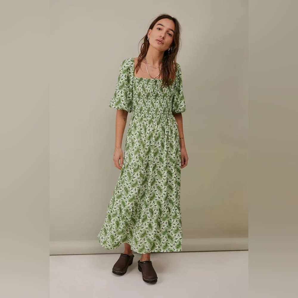 Faithfull The Brand Green Paisley Midi Dress